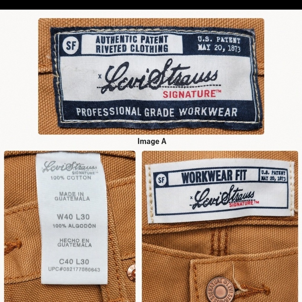 Levi Strauss Signature Mens 40x30 Brown Duck Canvas Carpenter Workwear Pants - Picture 7 of 8